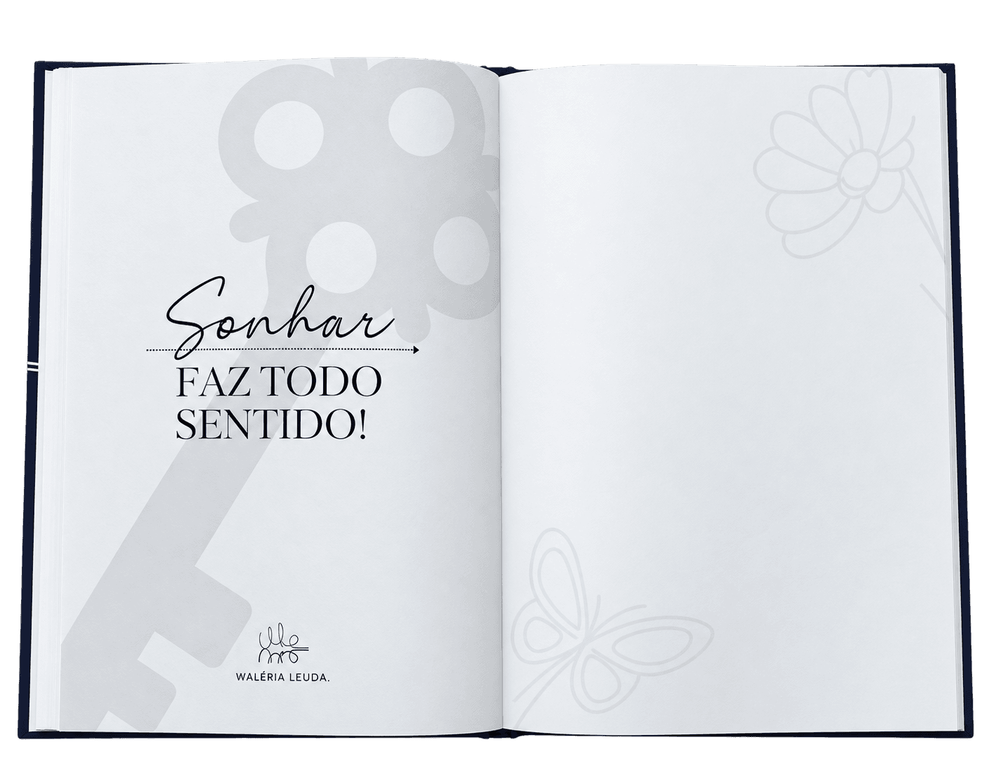 Planner Crescer aberto, com a mensagem Sonhar faz todo sentido à esquerda e uma página para personalizar à direita